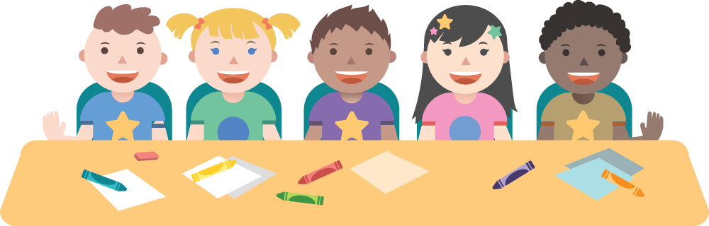 Diverse Children Crafting Table PNG