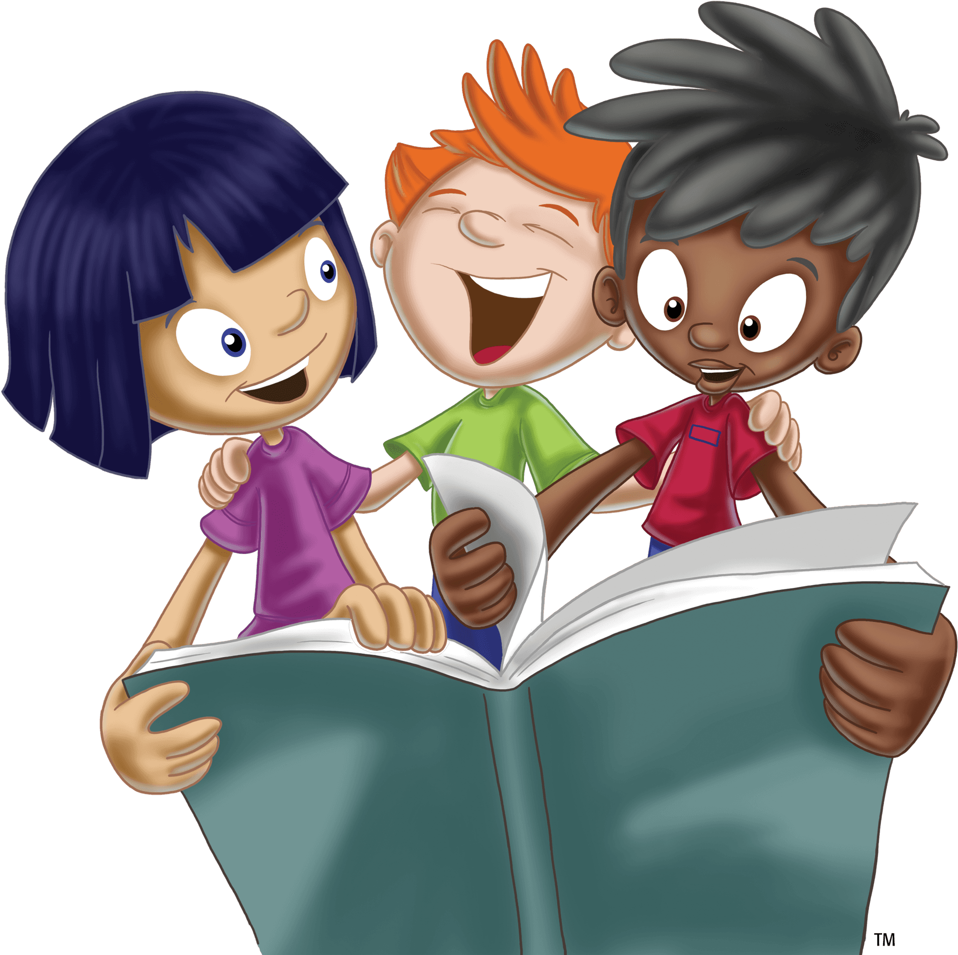 Diverse Children Reading Together PNG