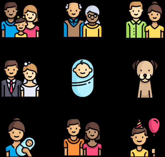 Diverse Family Icons Set PNG