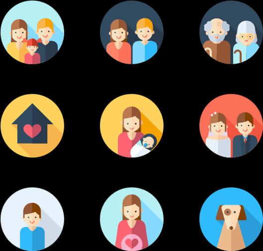 Diverse Family Icons Set PNG