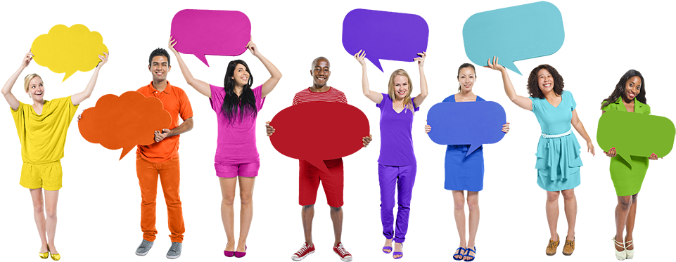 Diverse Group Holding Speech Bubbles PNG