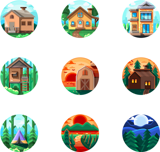 Diverse Landscape Icons Set PNG