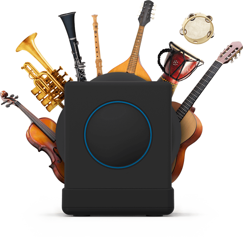 Diverse Musical Instrumentsand Speaker PNG