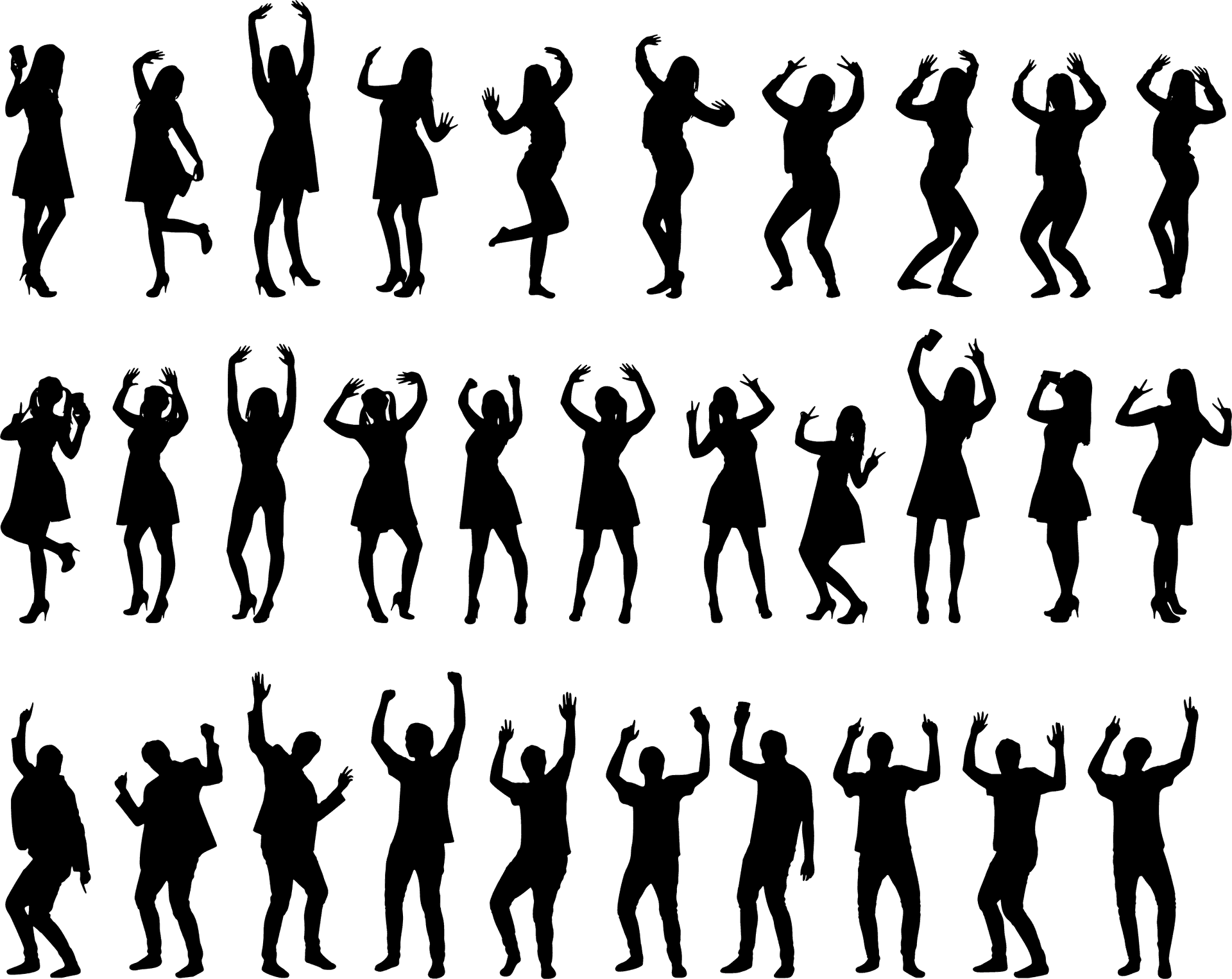 Diverse People Silhouettes Dancing PNG