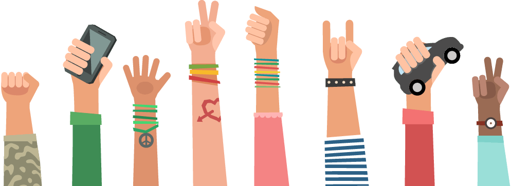 Diverse Raised Hands With Various Gestures PNG