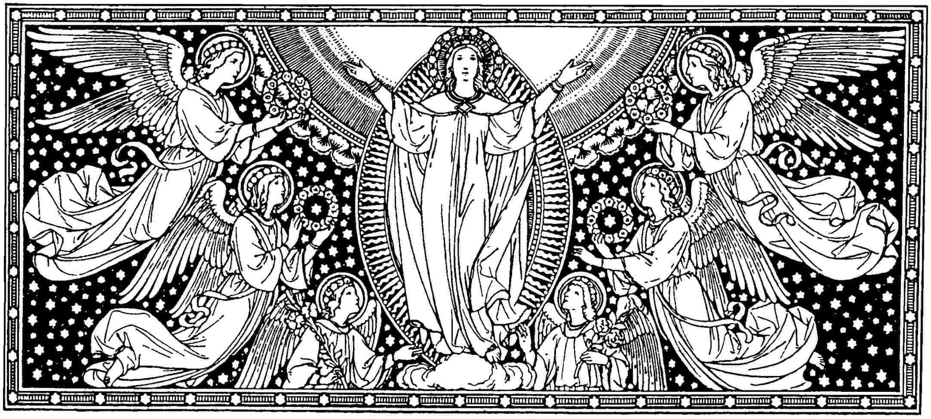 Divine Ascension: Remarkable Artwork Of Mother Mary's Assumption Wallpaper
