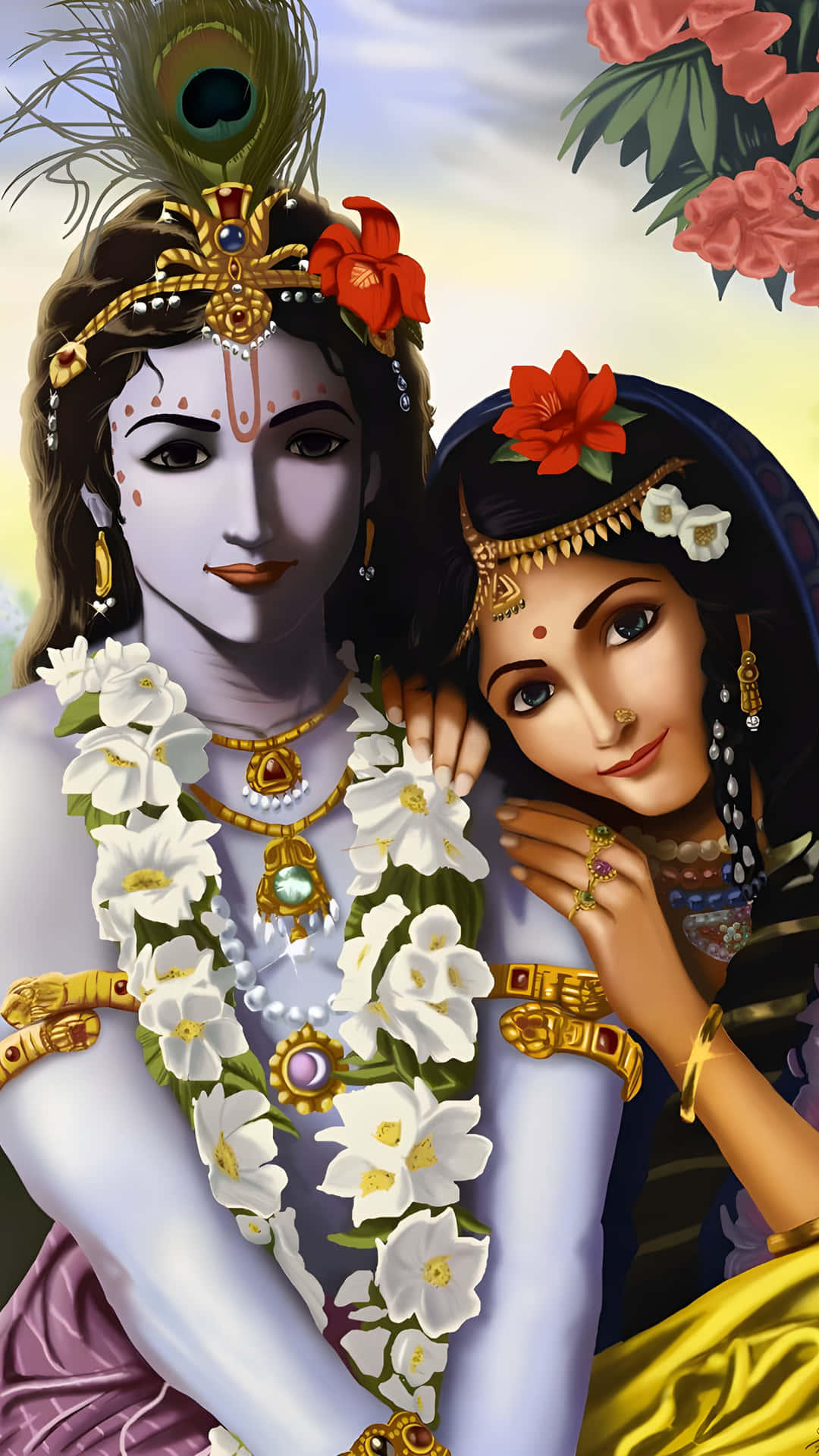 HD wallpaper: Lord Radha Krishna And Flowers, Krishna and Radha and red  calla lilies vector art | Wallpaper Flare