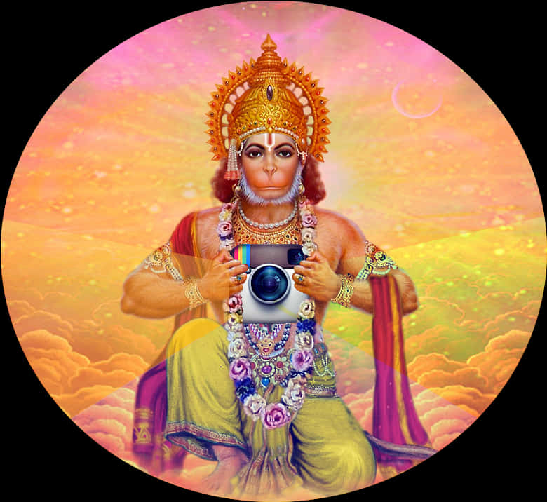 Divine_ Hanuman_ Holding_ Camera PNG