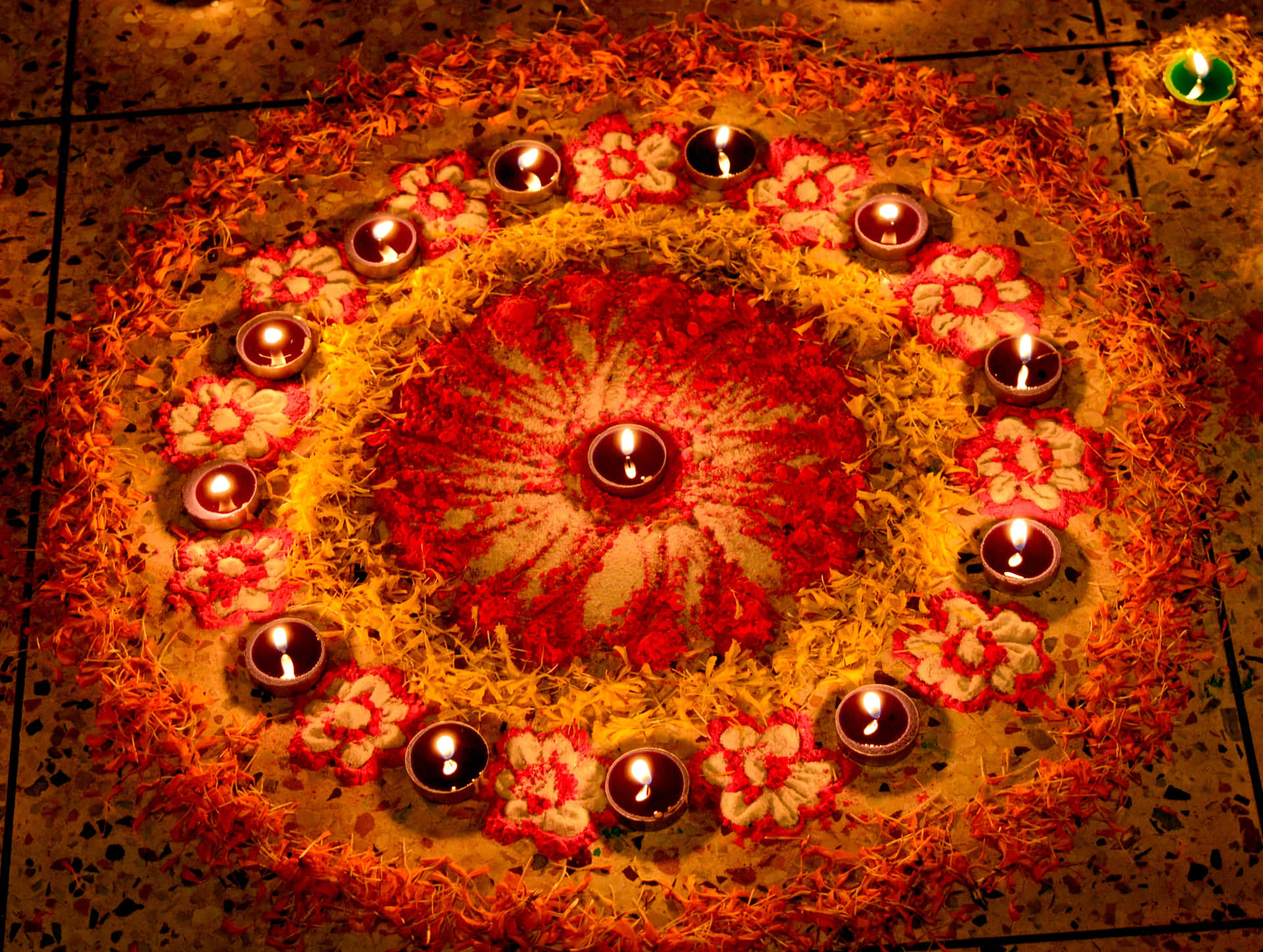 Diya Candles Surrounded By Rangoli Diwali Background