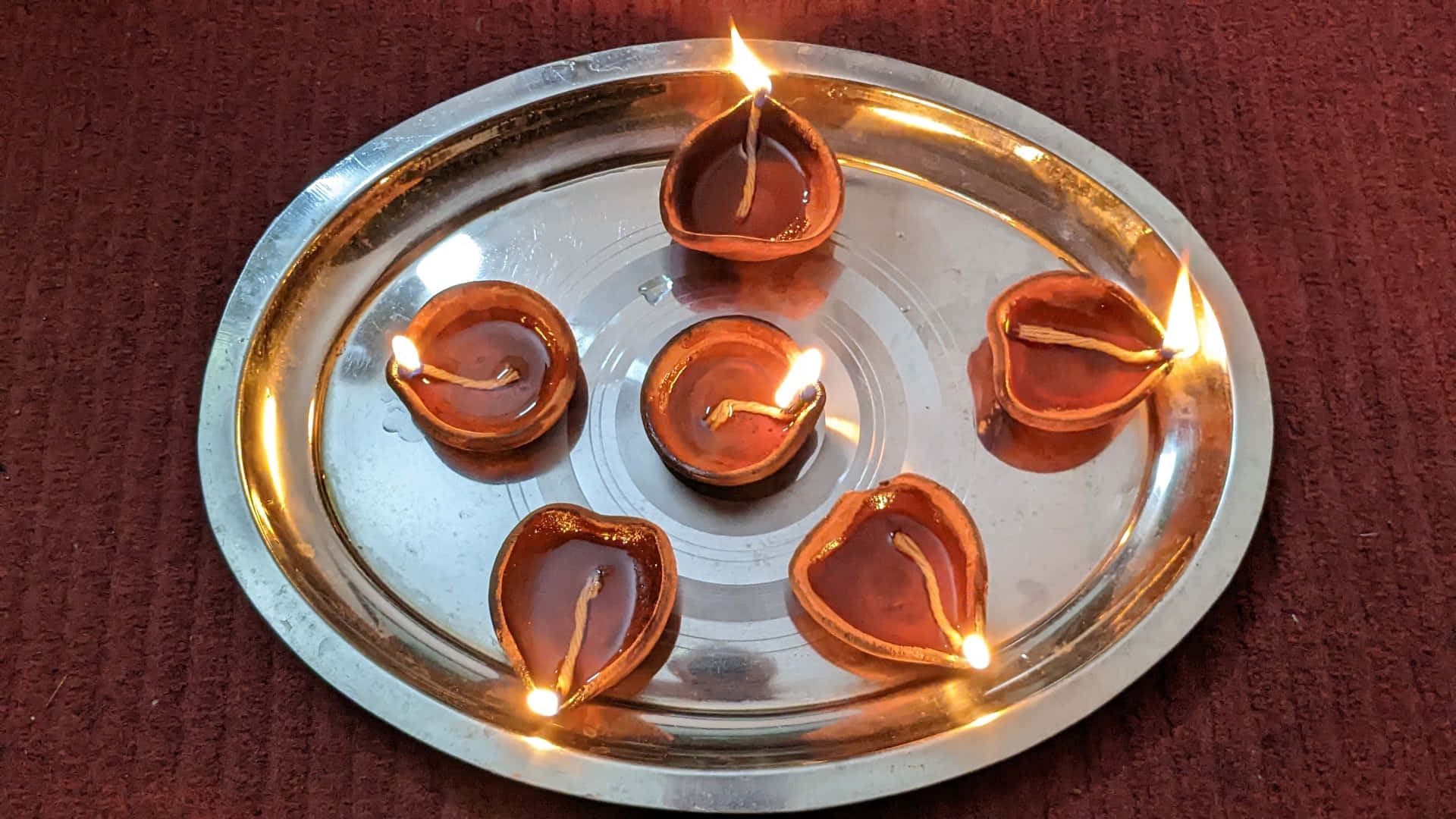 Diwali Candles On Tray Background