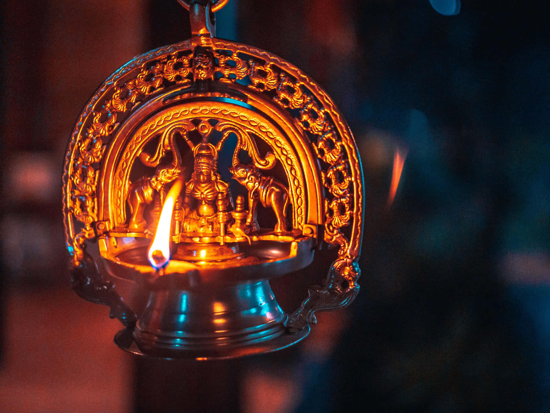 Fondode Pantalla Iluminado Con Lámpara Diwali Diya.