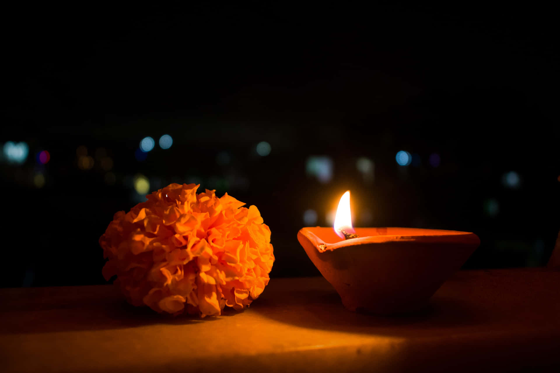 Hintergrundmit Kerze Und Blumen Für Diwali