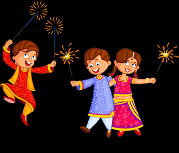 Diwali Celebration Kidswith Sparklers PNG
