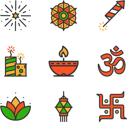 Diwali Festival Icons Set PNG