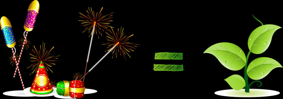 Diwali Fireworksand Greenery Background PNG