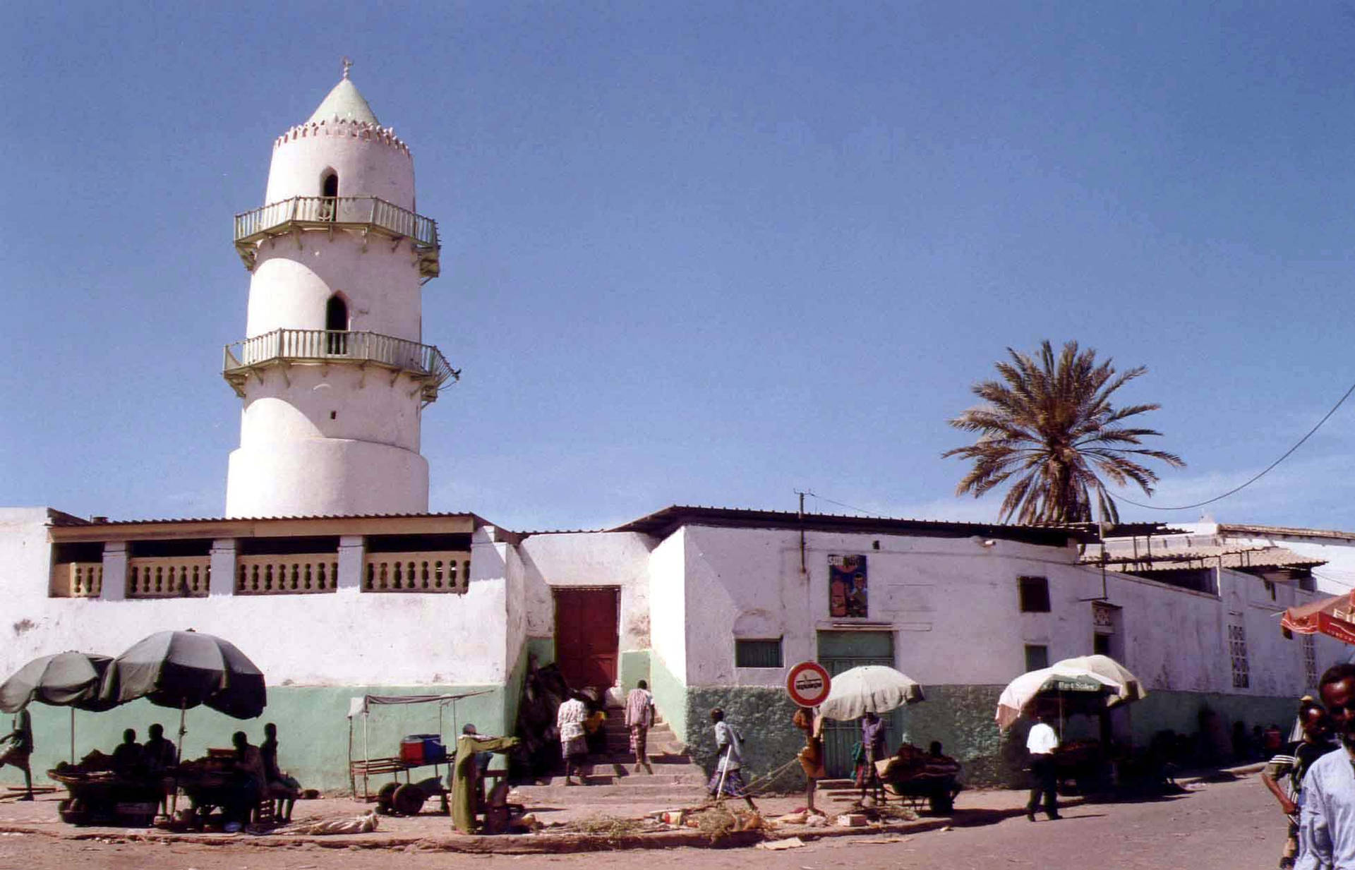 Djibouti Mosquée Al-Hamoudi Tapet: Et farverigt digitalt maleri af Djibouti's Mosquée Al-Hamoudi. Wallpaper