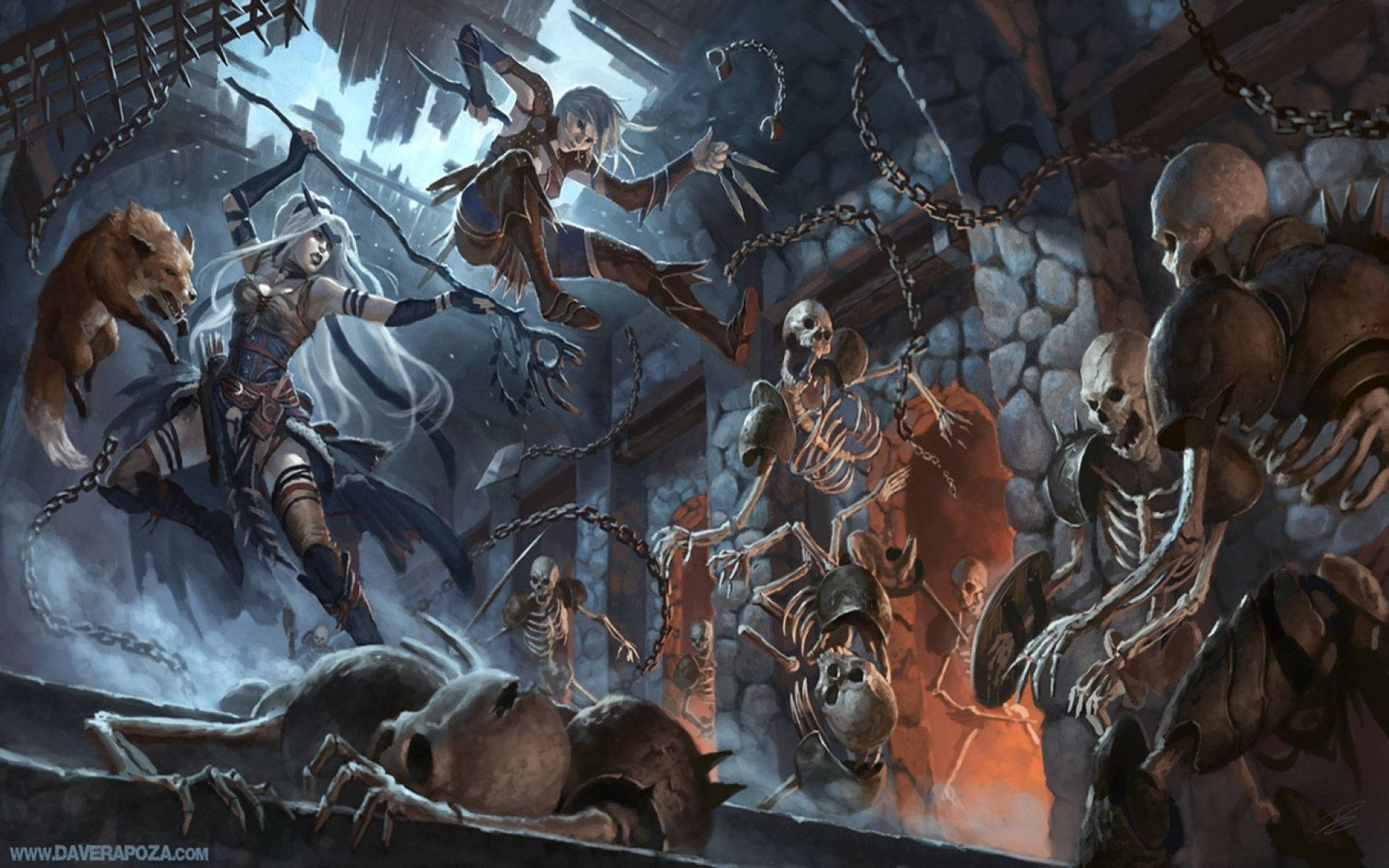 D&D heroes battle against an undead army Wallpaper