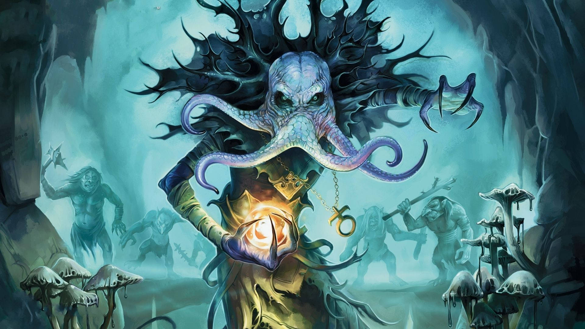 The Unsettling Alliance of a Mind Flayer and His Minion Wallpaper