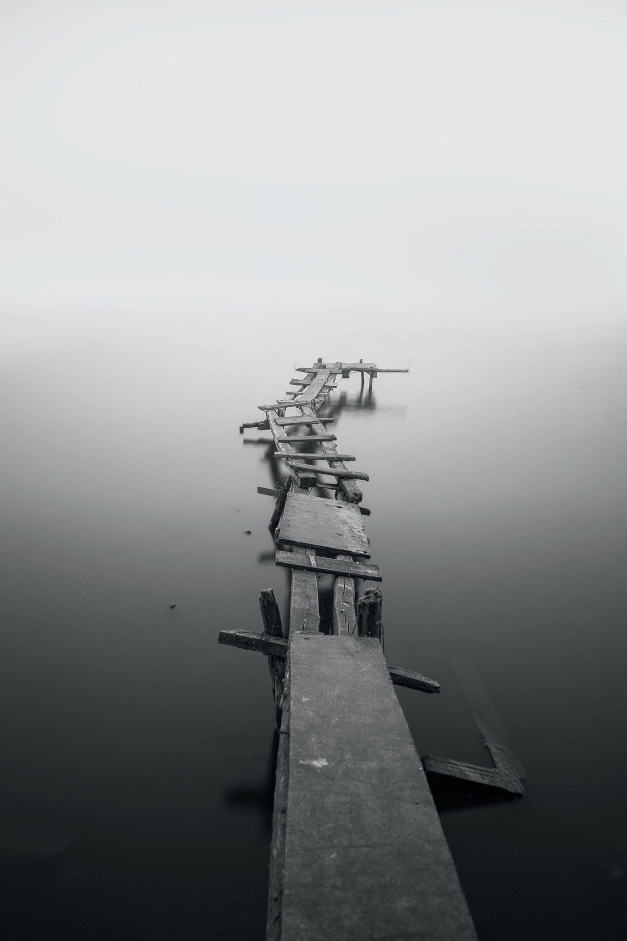 Dock Foggy Lake iPhone Dark Wallpaper