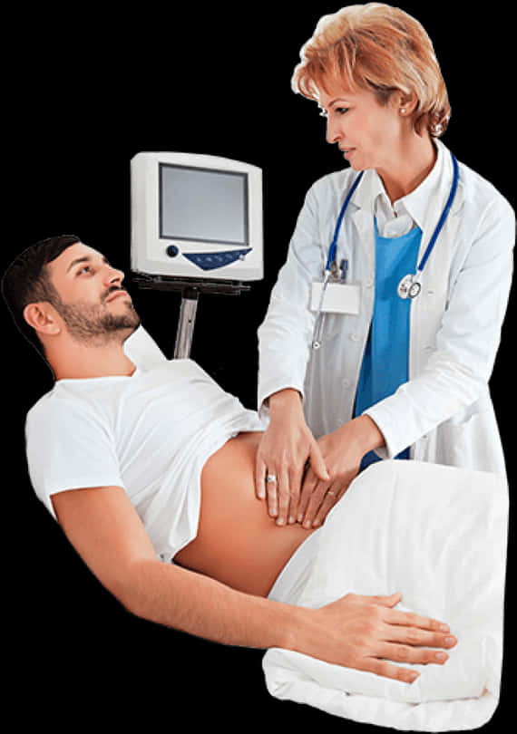 Doctor Examining Patient Abdomen PNG