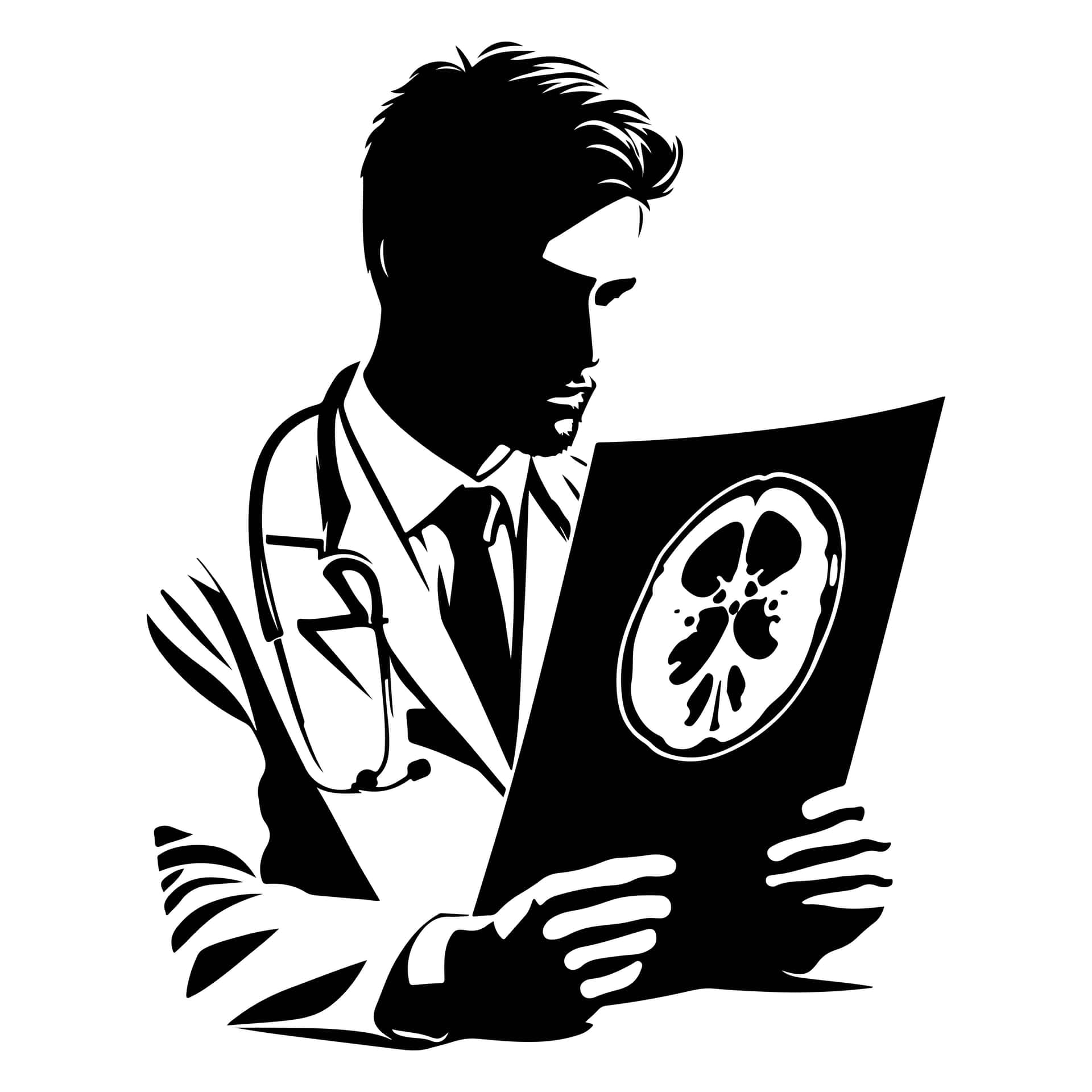 Doctor Focused On Examining A Brain Scan For Diagnosis, Medical Analysis, And Healthcare Review. Wallpaper