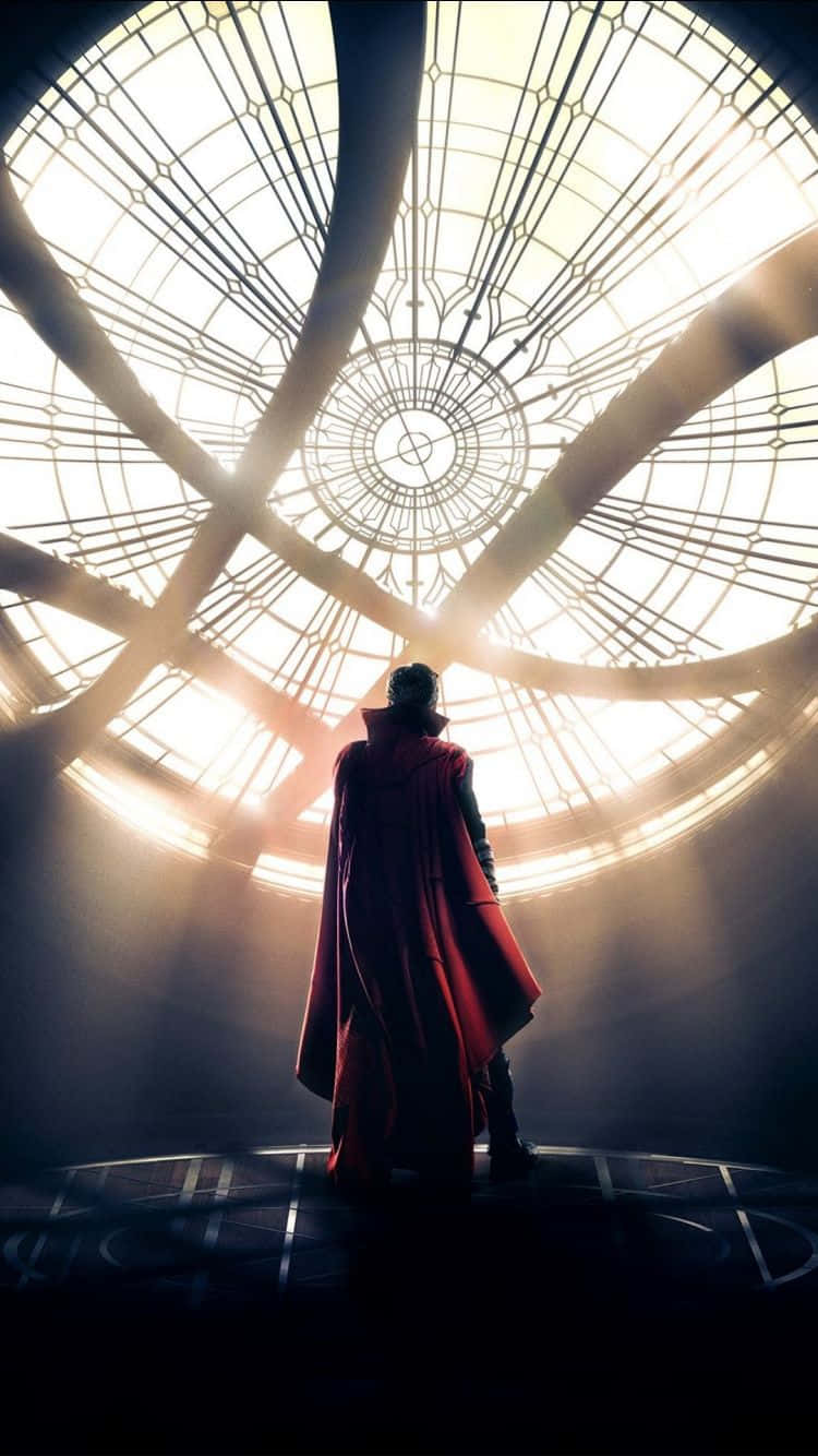 A vibrant graphic of Doctor Strange illuminated against a black background Wallpaper
