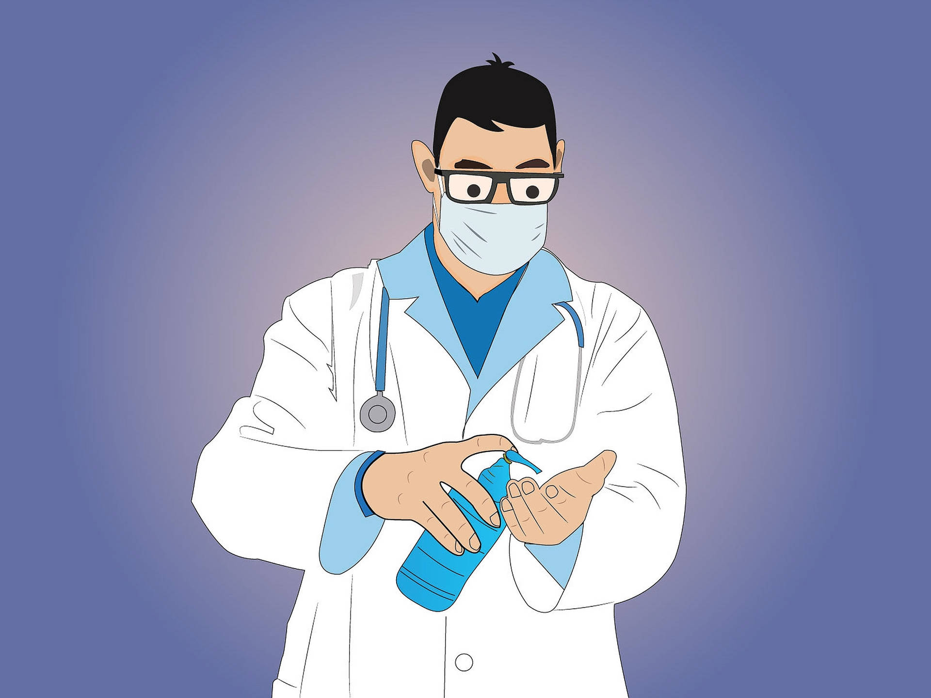 Caption: Doctor Practicing Hygiene with Sanitizer Wallpaper