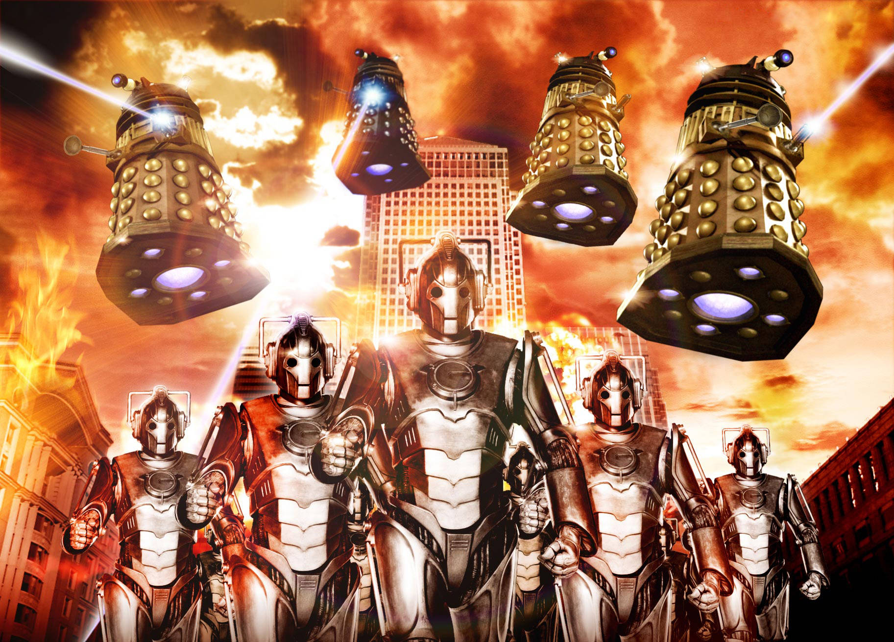 Doctor Who Daleks En Cybermen Invasie Achtergrond