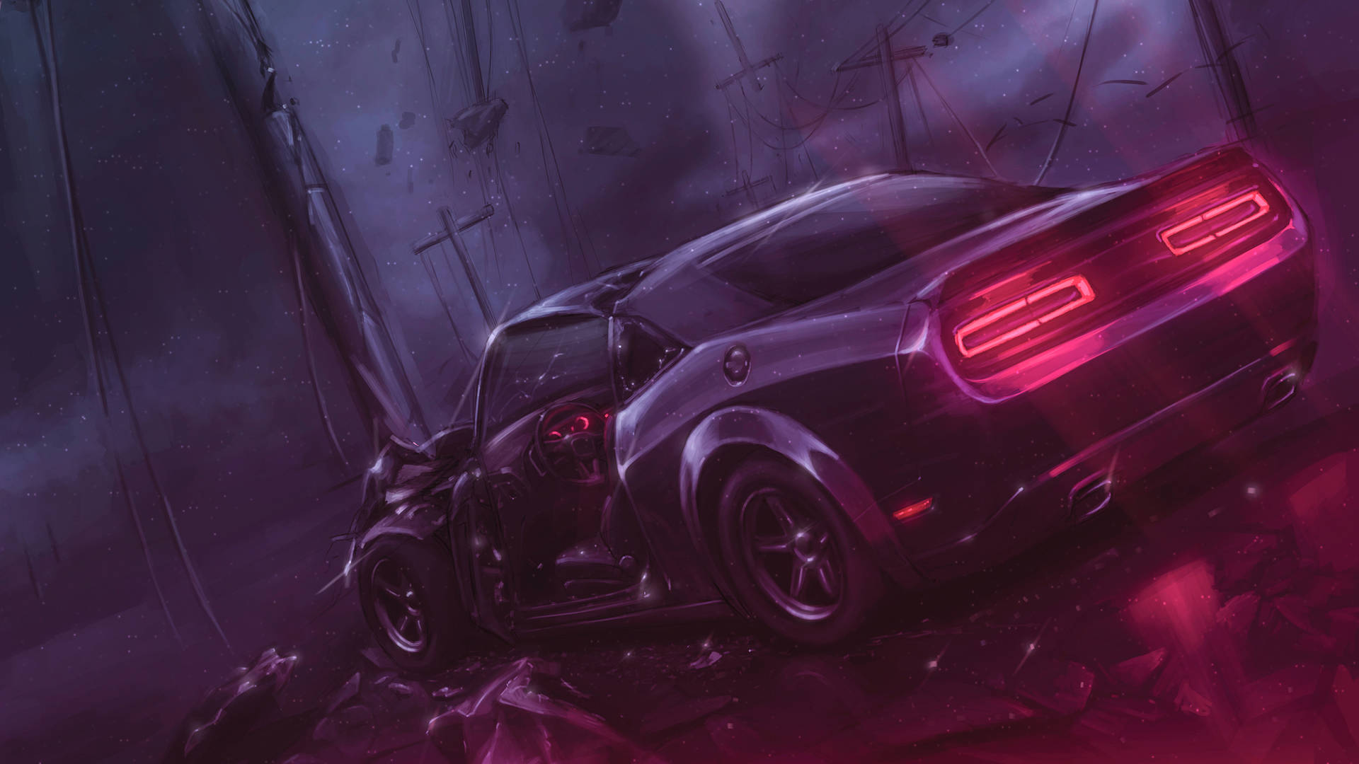 Dodge Challenger Demon 4K Neon Pink Baglygter Baggrund Wallpaper