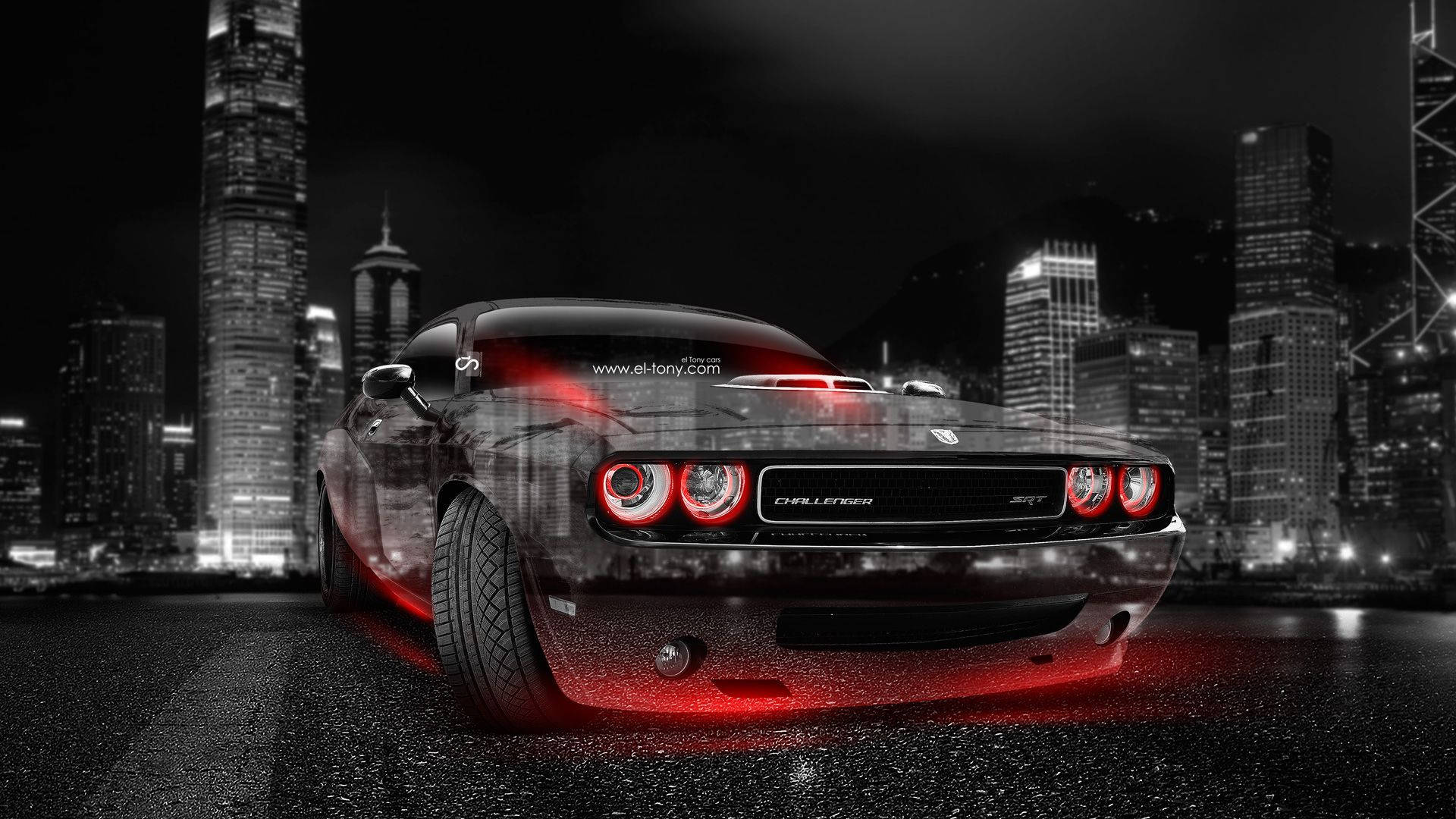 Dodge Challenger With Red Halo Headlights Wallpaper