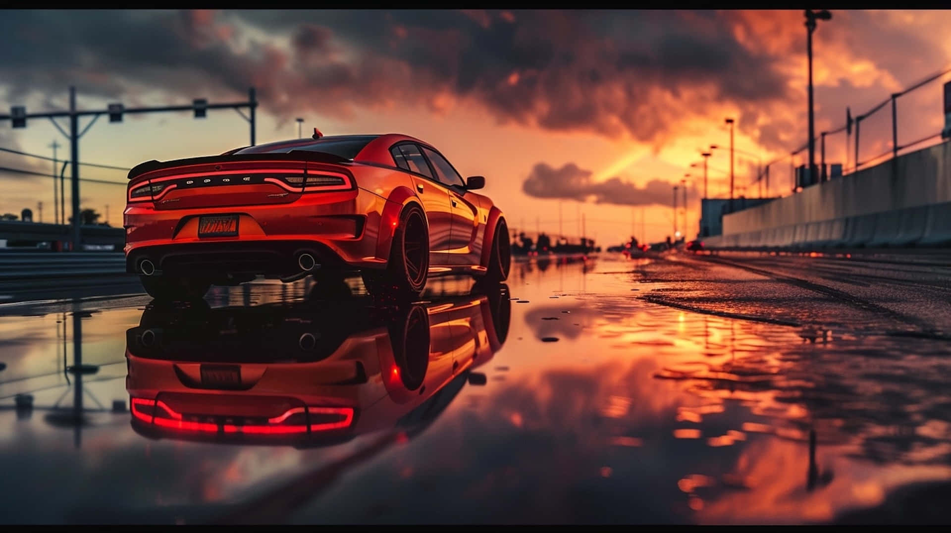 Dodge Charger Hellcat Sunset Reflection Wallpaper