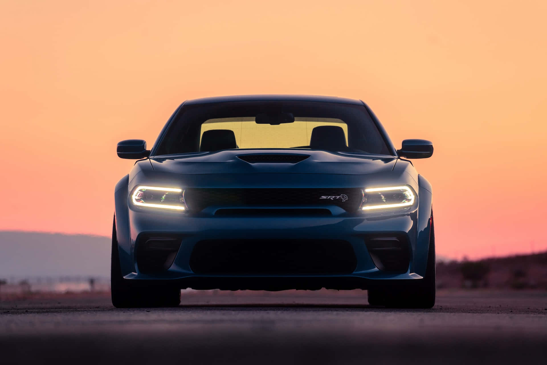 Dodge Charger Hellcat Sunset Silhouette Wallpaper