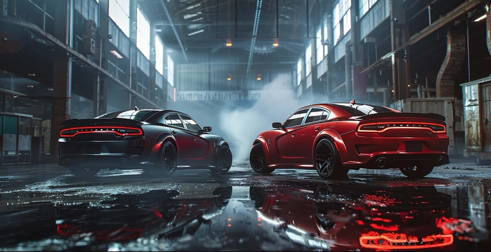Dodge Hellcat Chargers Industrial Backdrop Wallpaper