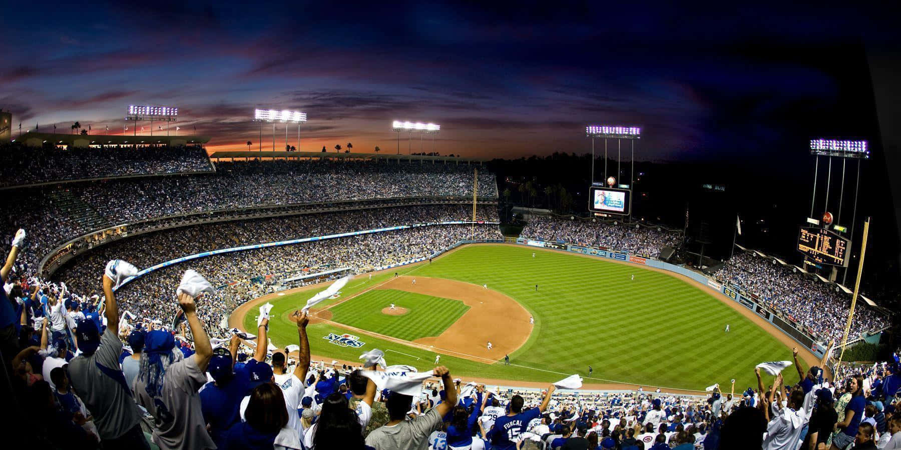Denwunderschönen Abendhimmel Über Dem Dodger Stadium Genießen Wallpaper