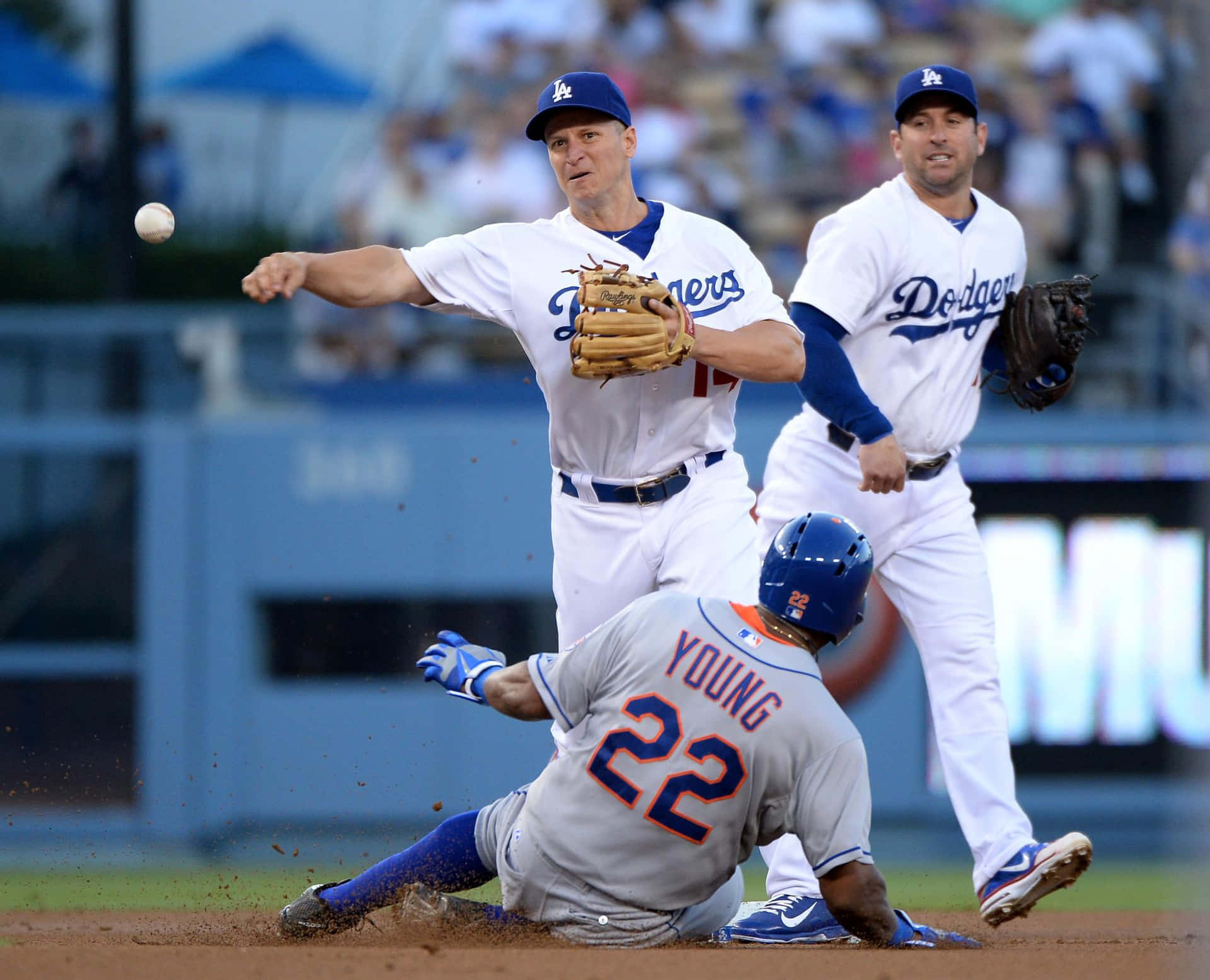 Dodgers Infield Action During Game Wallpaper