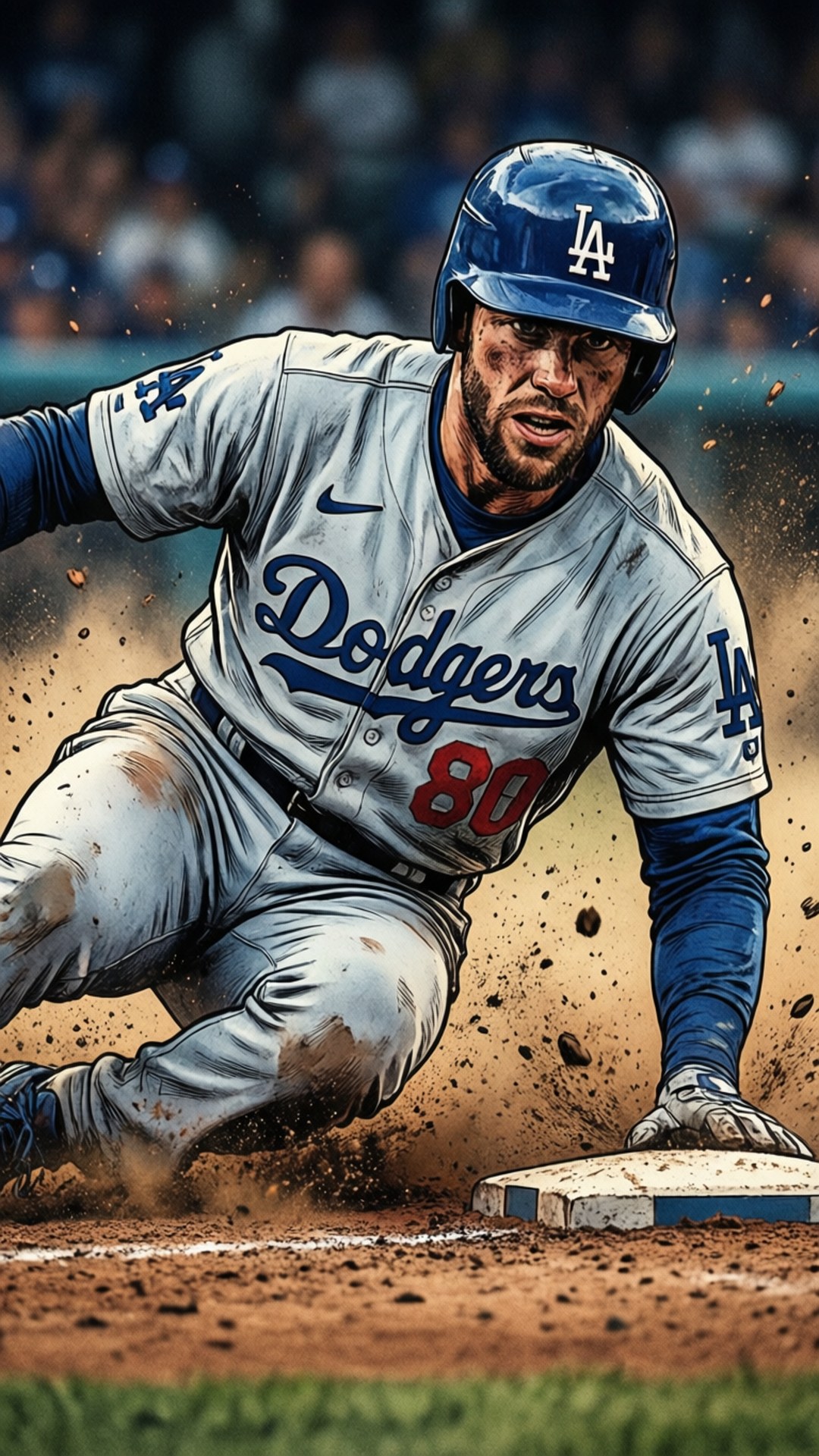 Dodgers-Spieler rutschender Comic Wallpaper