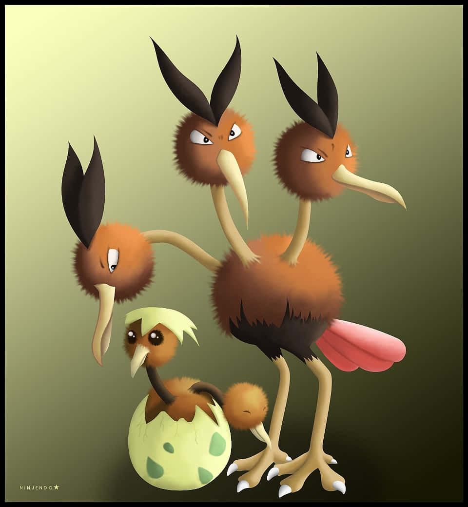 Dodrio With A Baby Doduo Wallpaper
