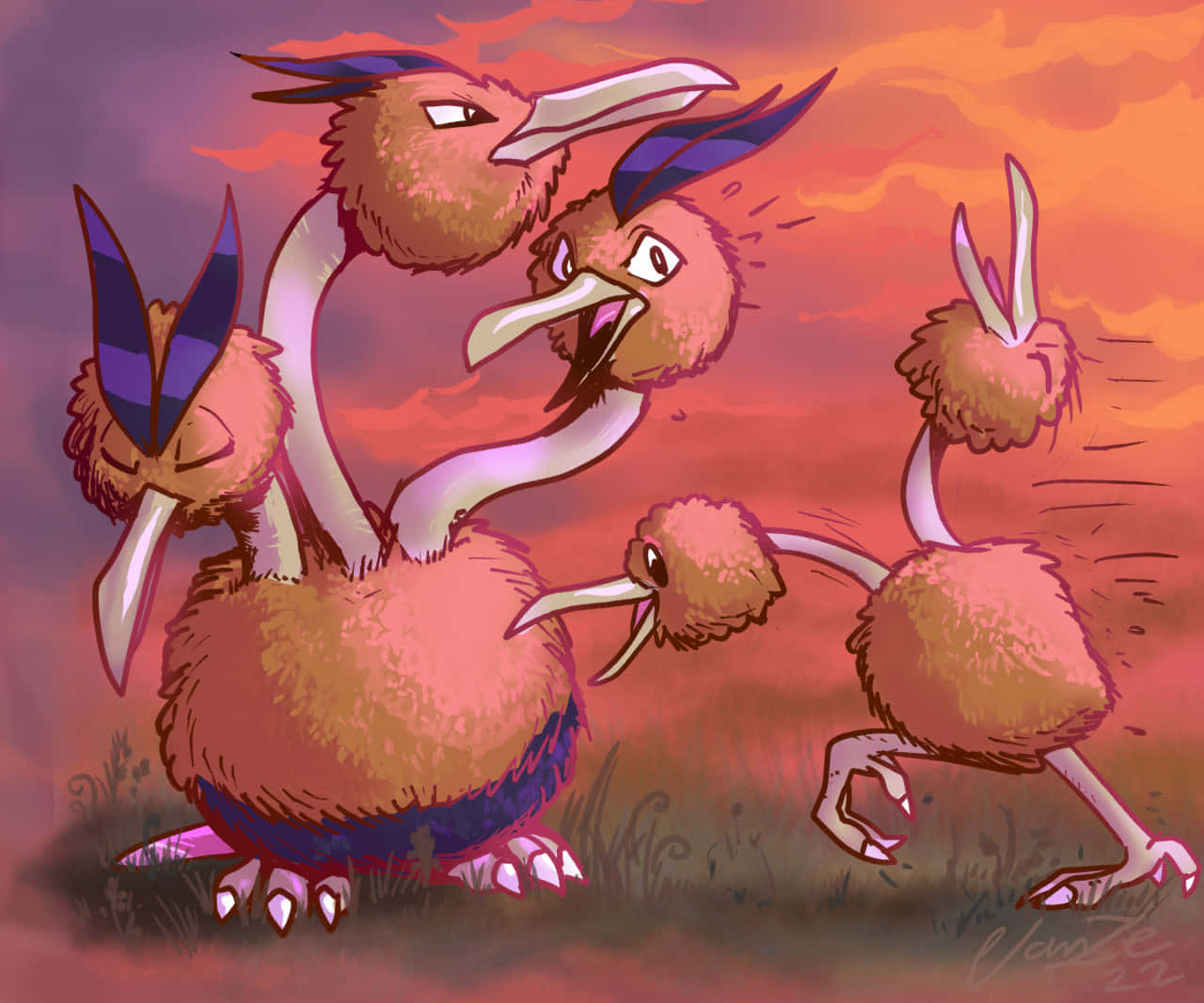 Dodrio With Doduo From Pokemon Wallpaper