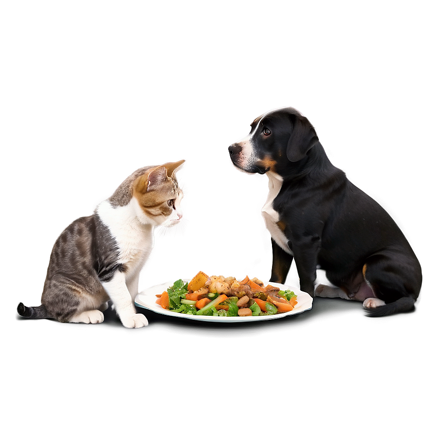 Dog And Cat Eating Together Png Lxs8 PNG