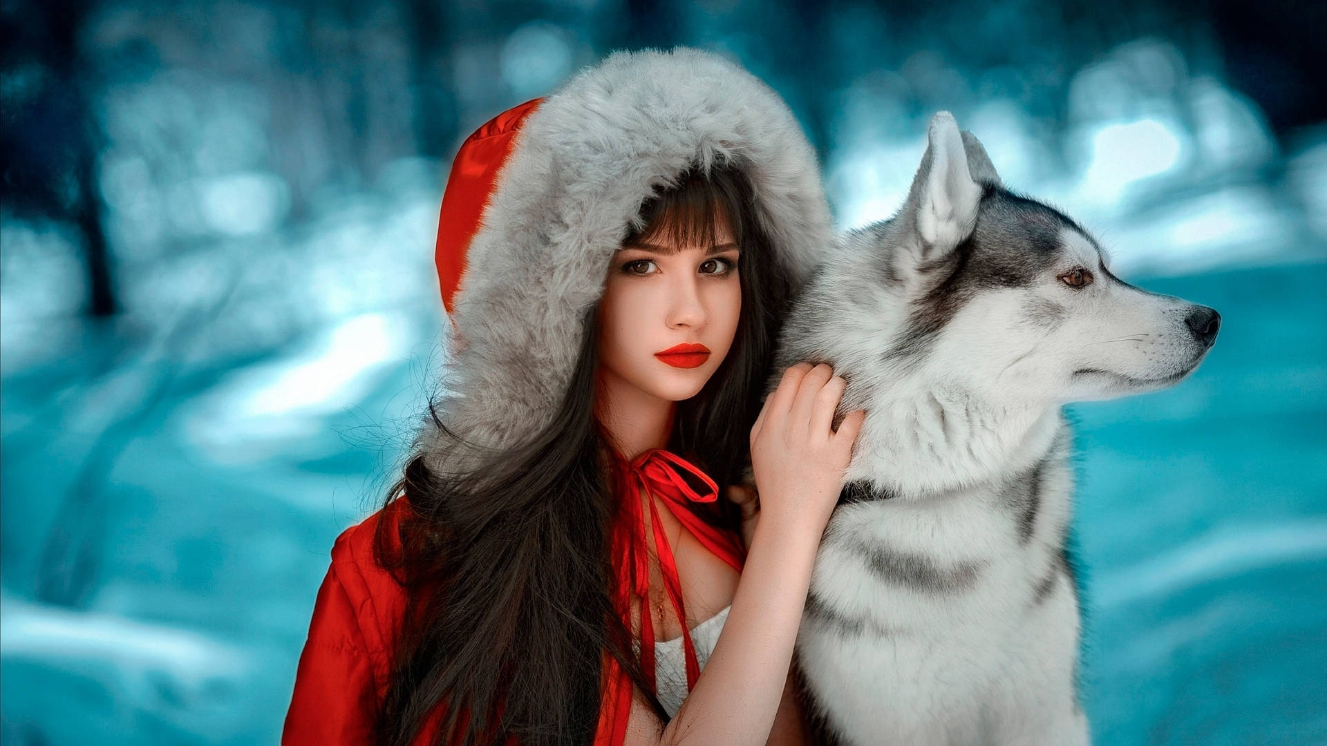 Dog And Girl Red Riding Hood Wallpaper