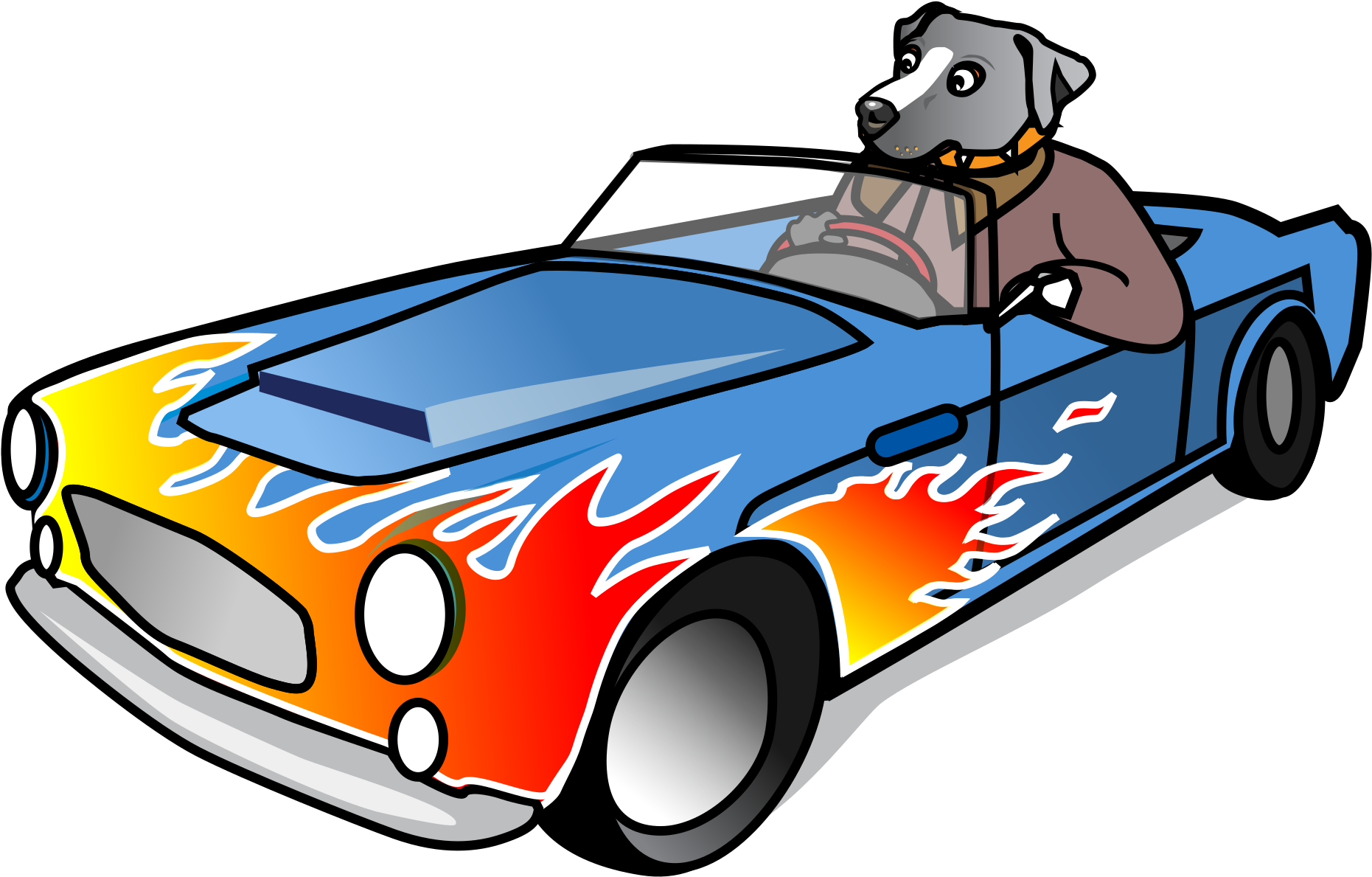 Dog Driving Flame Painted Sports Car PNG