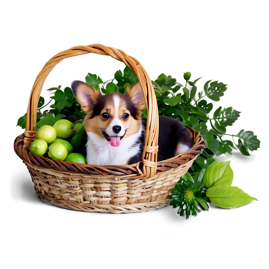 Dog In Basket Png Wrh PNG