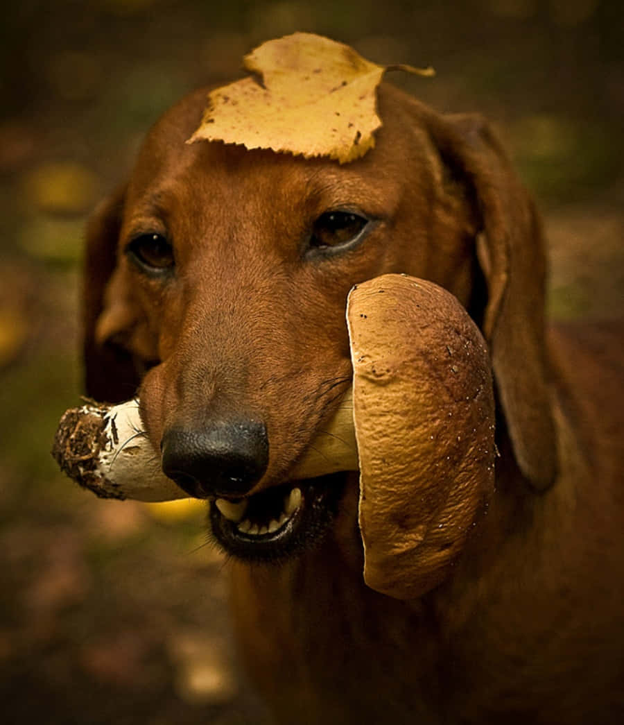 Imagemengraçada De Um Cachorro Mordendo Um Cogumelo.