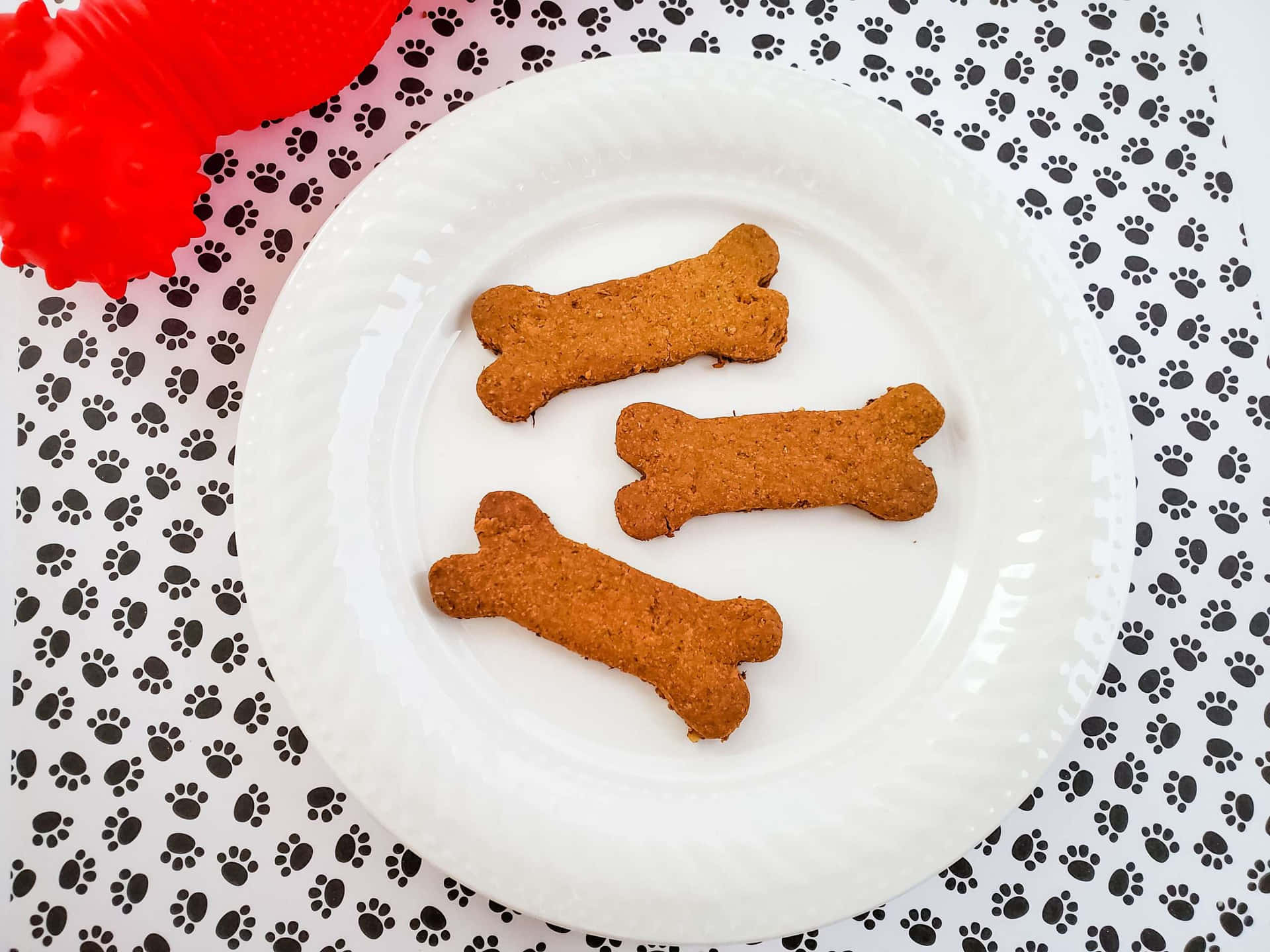 Hundeleckerchen Knochenkekse Auf Einem Teller Mit Pfotenabdruck-musterbild