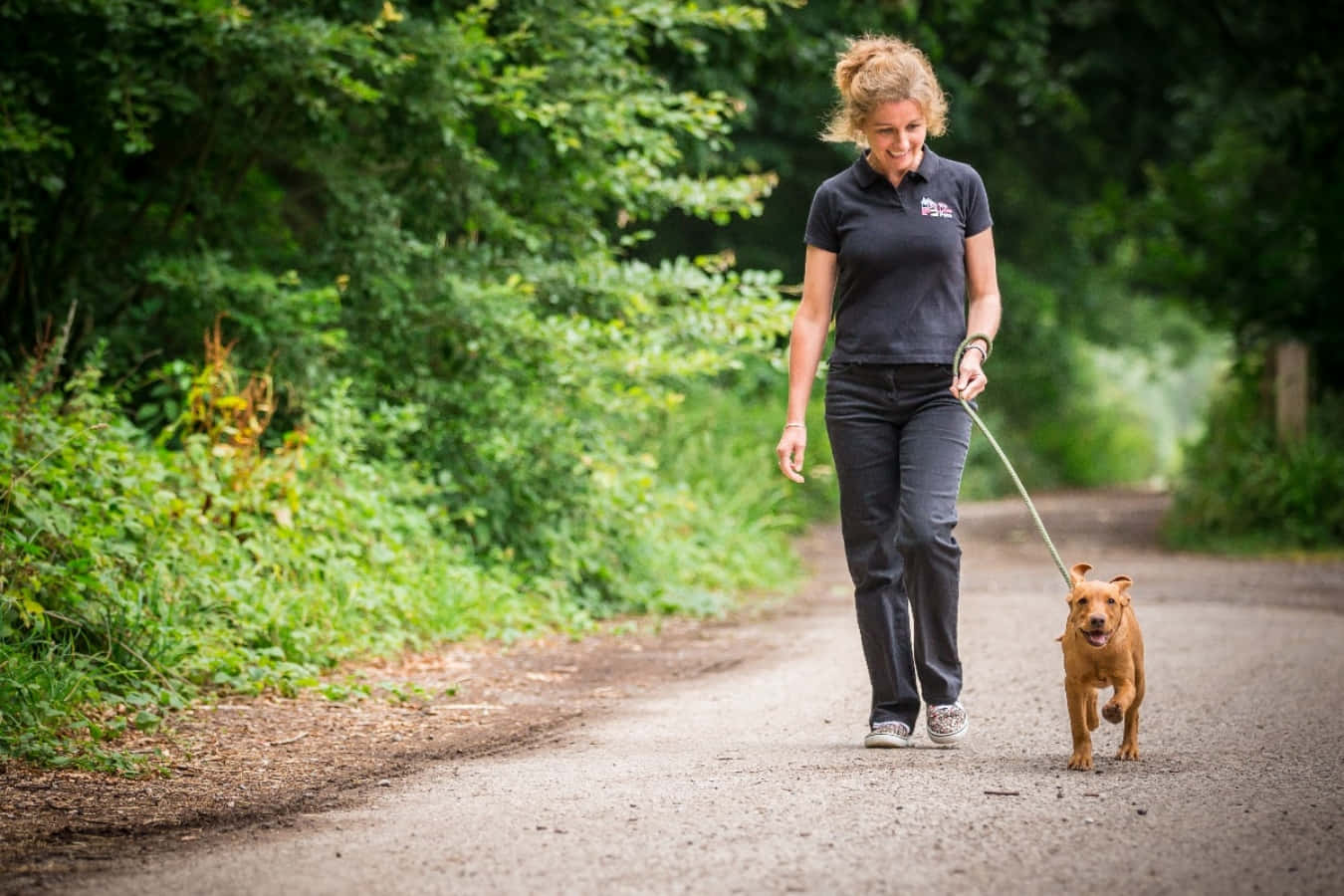 Woman With Puppy Dog Walking Picture