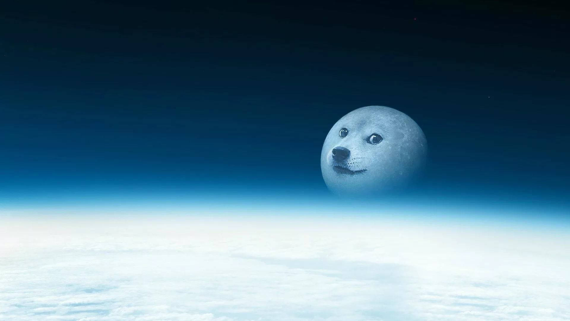 Doge's face on the moon, making you think about dog memes at night.