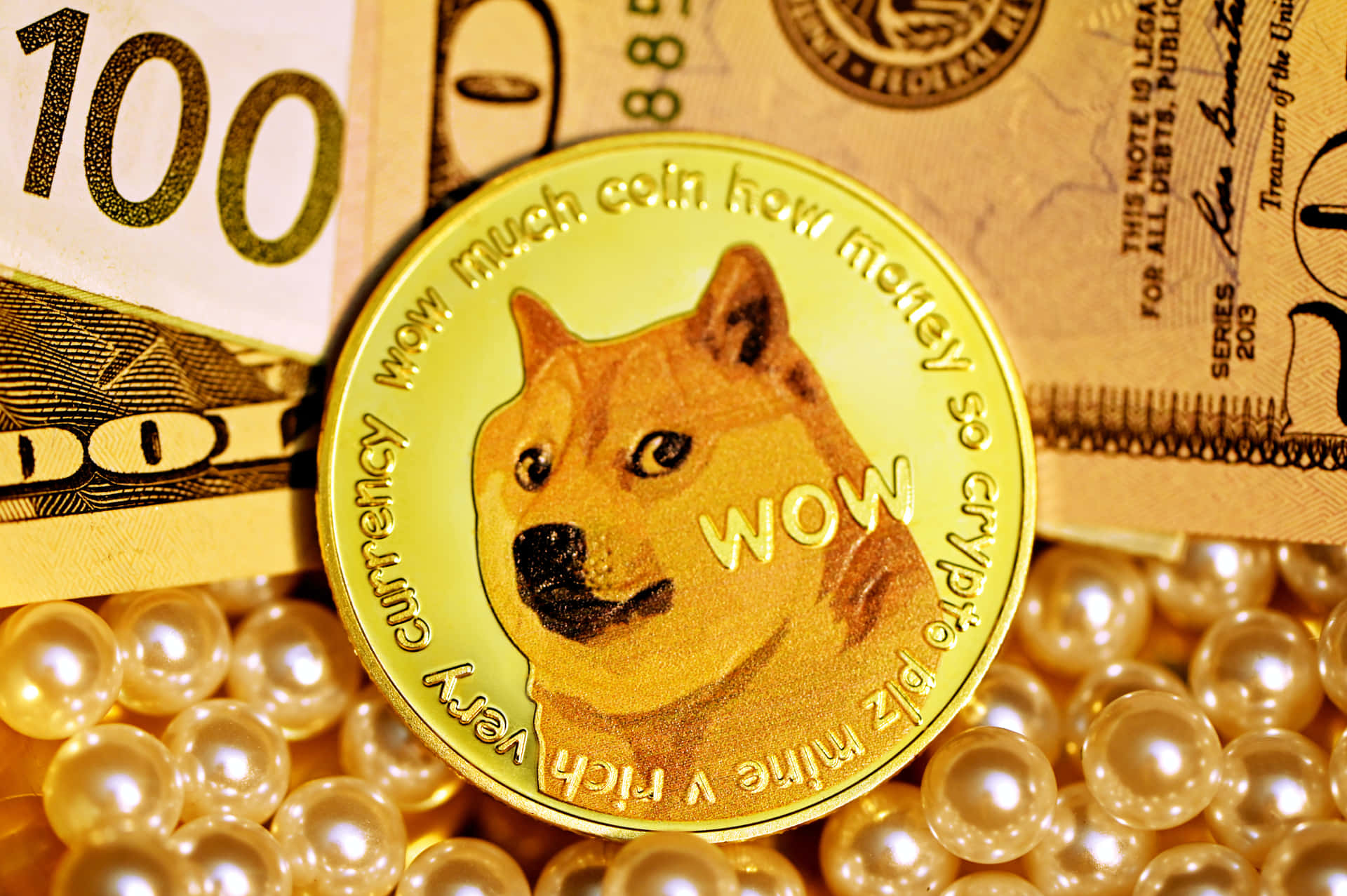 Dogecoin Crypto Background with Doge Shiba Inu Mascot