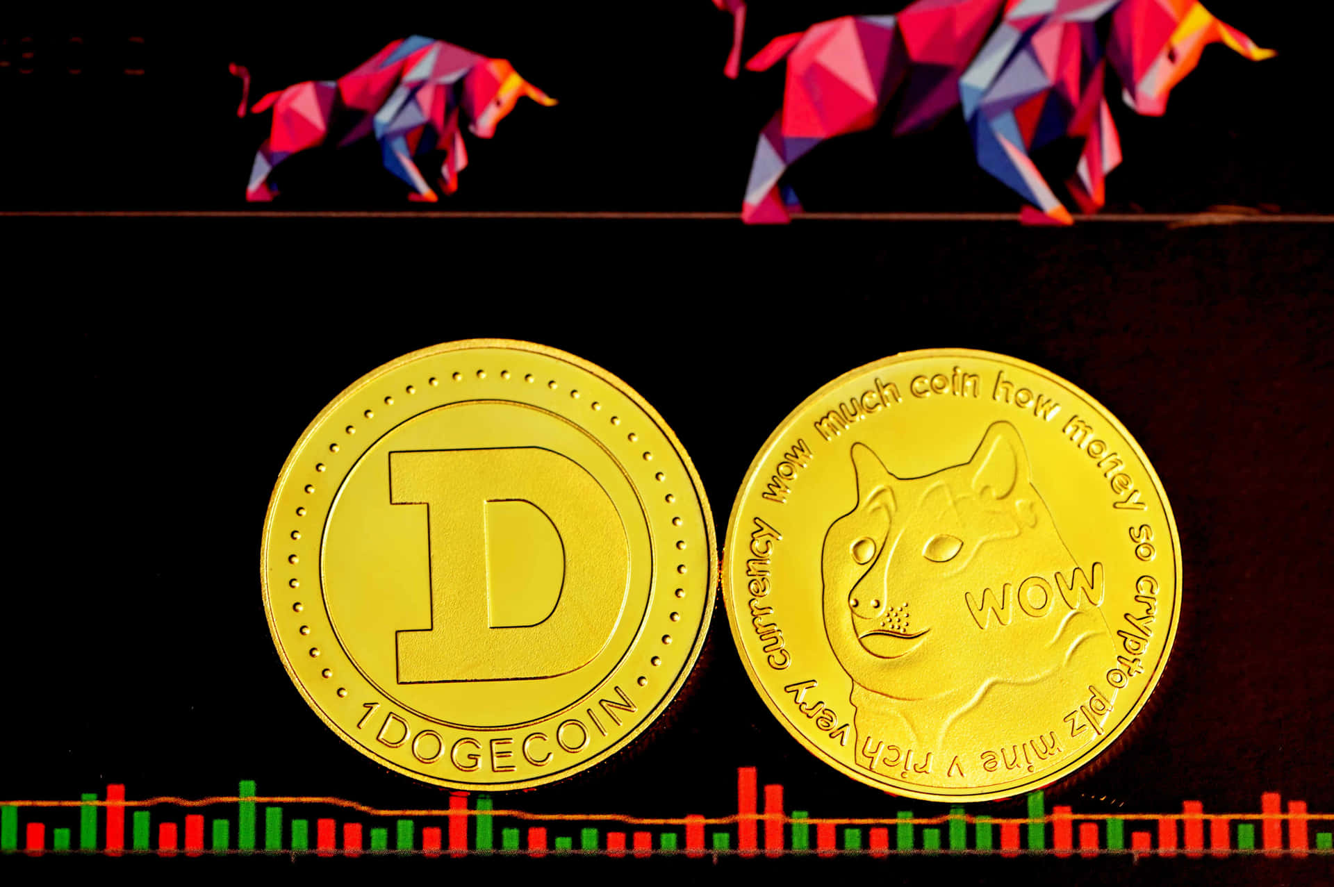 Dogecoin Symbol on Colorful Cosmic Background