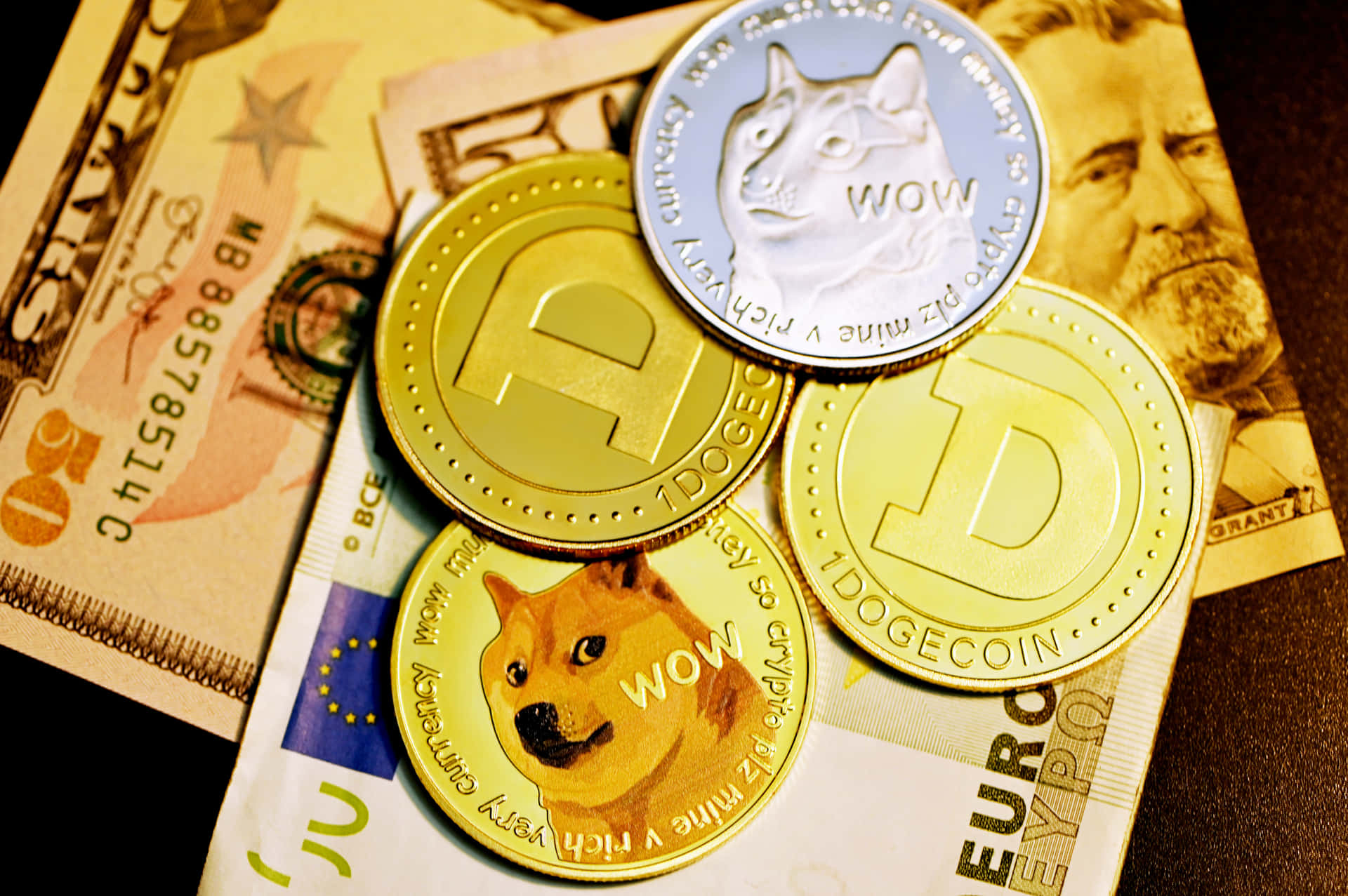Dogecoin flying to the moon in the night sky