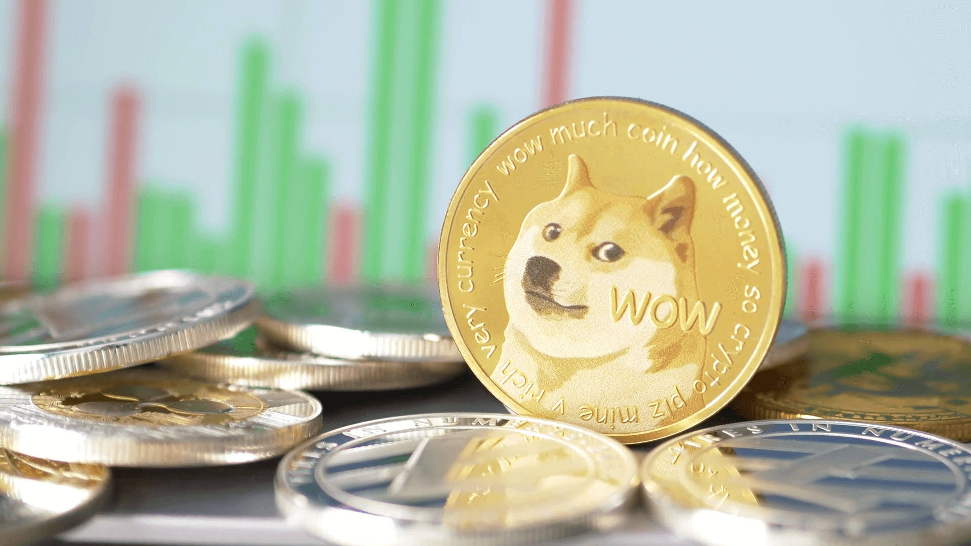 Dogecoin Cryptocurrency Token And Graph Wallpaper